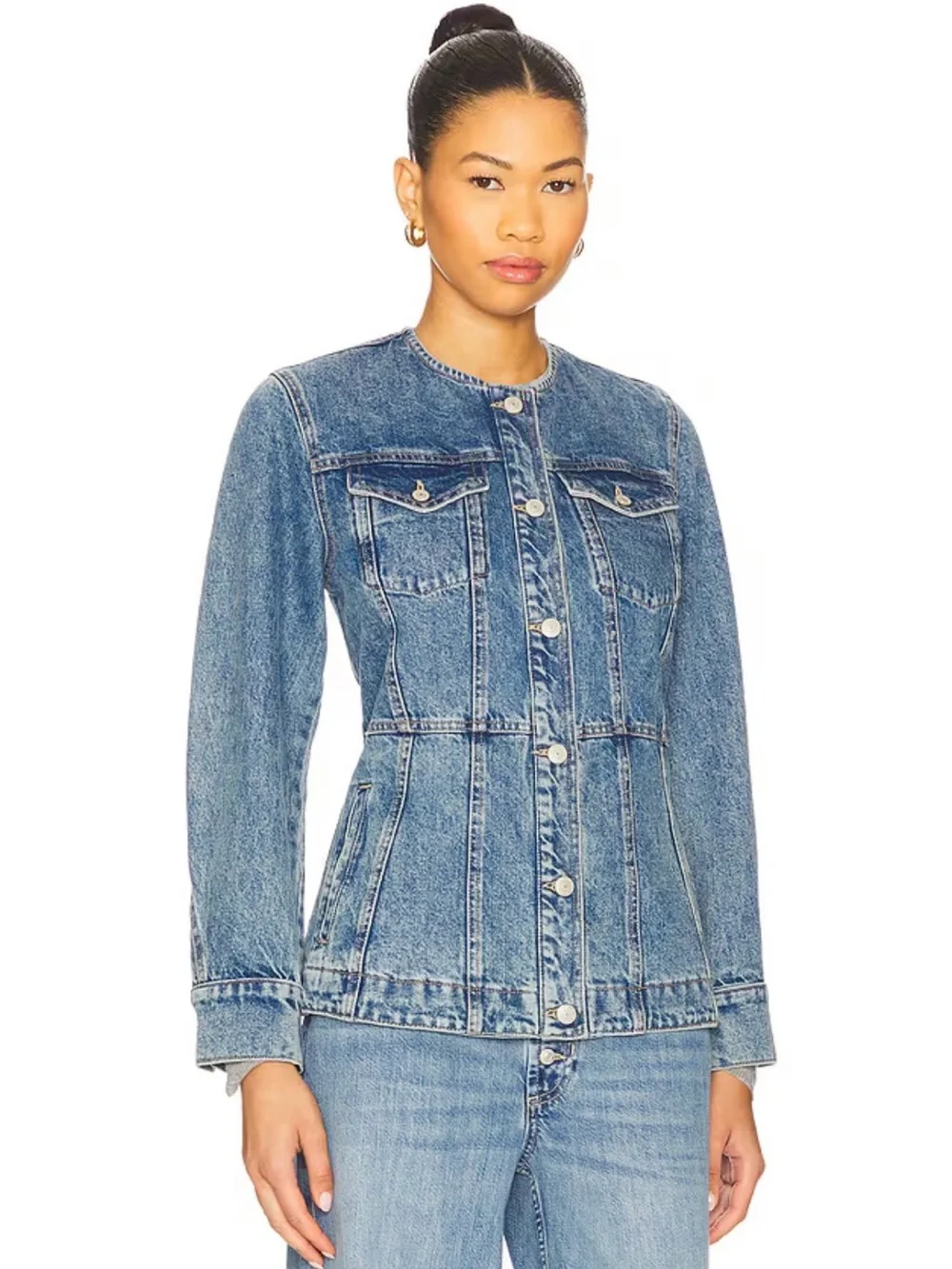 Free People/ We The Free Lula Denim Jacket In River Blues Size Medium - Picture 4 of 9